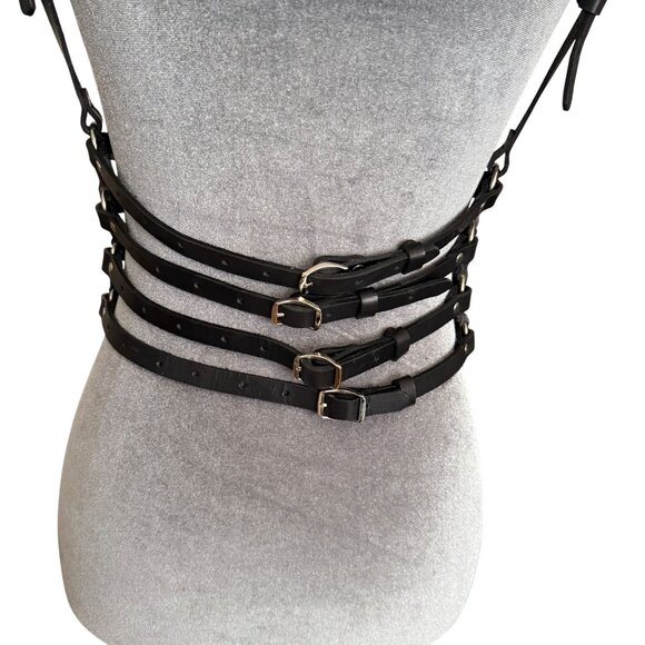 Zana Bayne Black Leather Harness Waist Belt With Adjustable Straps - Picture 5 of 6
